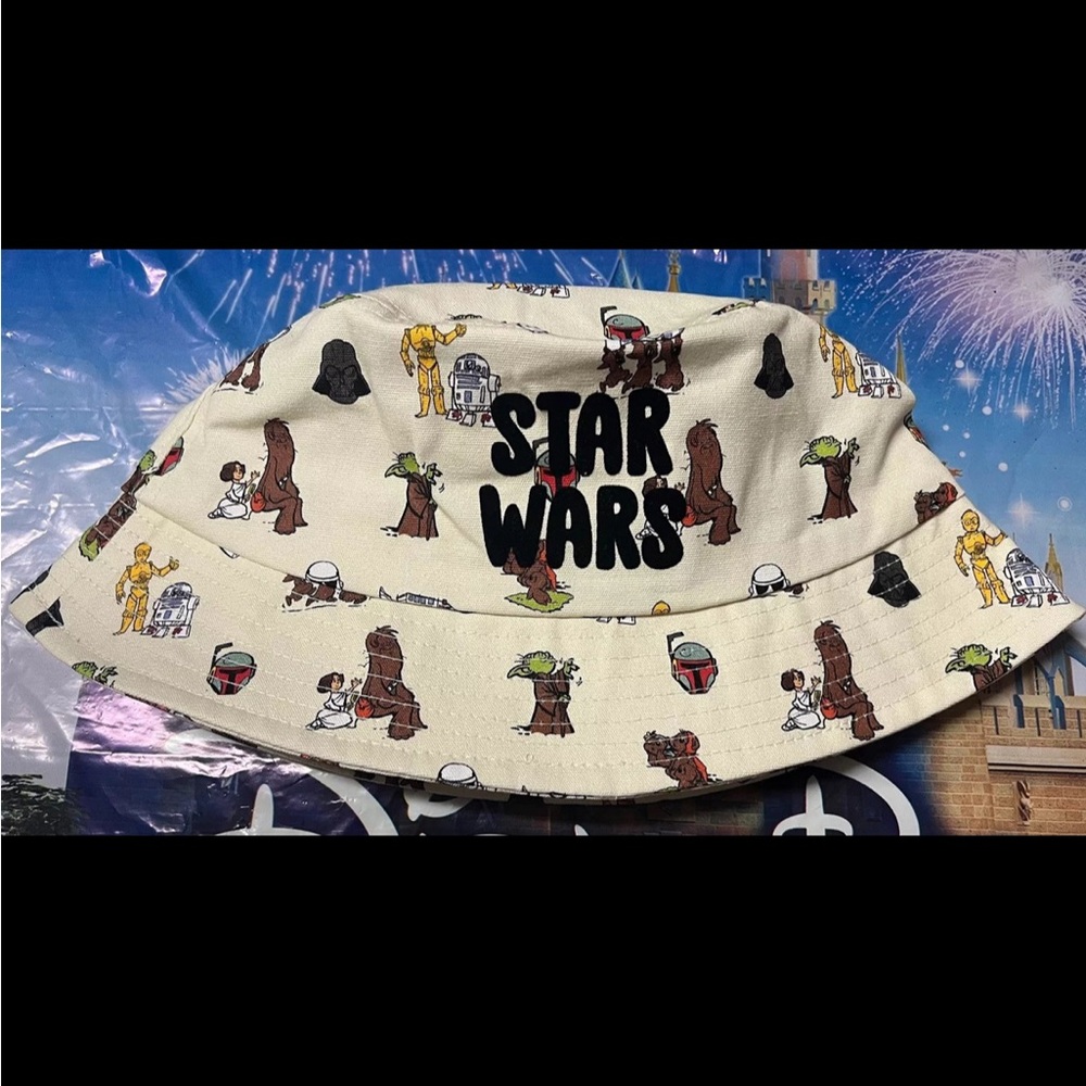 New! Disney Parks Star Wars Main Characters Sun Bucket Hat Yoda/R2D2/Chewbacca